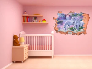 Adesivo FULL COLOR Fantasy Unicorno Rotto Parete, Wall Art, Trasferimento, 3D, Decalcomania - Foto 1 di 4