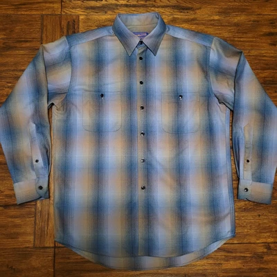 Vintage Pendleton Zephyr Shirt Men Medium Gray Blue Plaid Virgin Wool EXCELLENT - Image 1 of 4