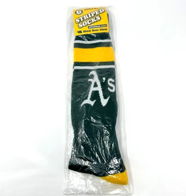 Oakland Athletics A’s Khris Davis Green Yellow Striped Crew Socks OSFM NEW - Image 1 of 4