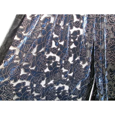 Bufanda de Terciopelo Burnout Floral Transparente Azul Negro Flecos Elegante Envoltura de Noche Foto 1 de 4