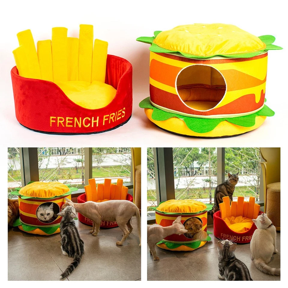 Cute French Fries Cat Bed Hut Cuddle Sleeping Cushion Pad Puppy Kitten House - Image 1 of 1
