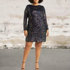 Chelsea28 minidress donna nuovo senza etichette paillettes manica lunga colore navy multitaglia 2X - Foto 1 di 7