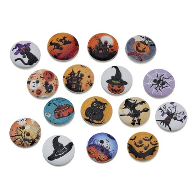 50PCS Painted Halloween Wood Buttons for Sewing, Scrapbooking, DIY Decor 15mm - Image 1 of 4