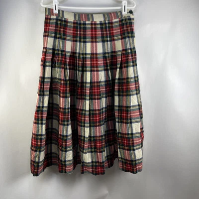 Falda plisada de lana pura tartán a cuadros roja Guy Curtis de colección hecha en Reino Unido talla S/M Foto 1 de 4