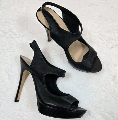 Sapatos femininos Via Spiga salto estilingue preto tamanho 8 (EUR 39) couro Stillettos - Imagem 1 de 4