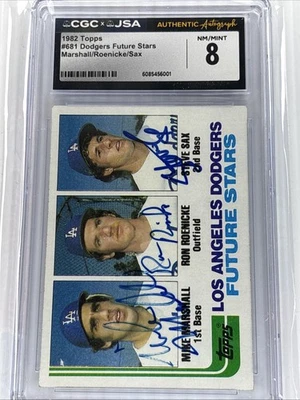 Tarjeta de novato firmada triplemente 1982 Topps #681 Steve Sax, Mike Marshall CGC 8 JSA Foto 1 de 4