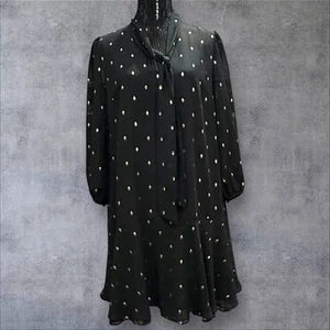 Banana Republic Polka Dot Metallic Gold Sheer Sleeve Tunic Dress Size 12 - Picture 1 of 14