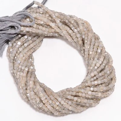 Grey Moonstone Gemstone Box Shape Micro Faceted Beads 3X3 mm Strand 12.5" UGB686 - Image 1 of 3
