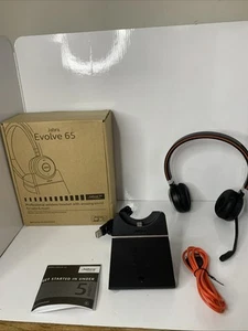 Jabra Bluetooth Headset 65 UC Stereo W/ Charging Dock & USB - Black TESTED WORKS - Picture 1 of 7