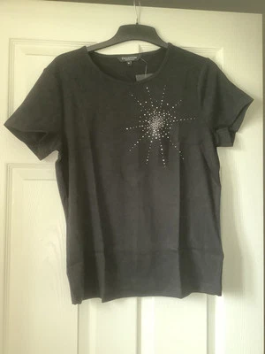 Debenhams Collection Black Diamanté Starburst T-shirt  Top Size 16 Brand New - Image 1 of 2