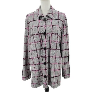 NWOT Nic+Zoe Around Town Shirt Jacket Shacket Plaid Pink Black White Size Large - Picture 1 of 6
