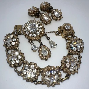 Christian Dior by Kramer gold tone rhinestones pearls bracelet earrings brooch - Picture 1 of 14