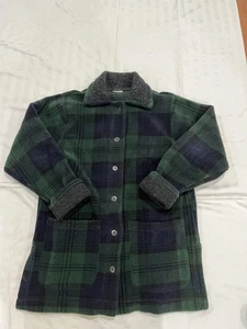Vintage LL Bean Fleece Pullover Jacke Damen Medium grün kariert Knopfleiste USA V985 - Bild 1 von 9