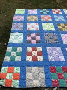 Vintage Hand stitched Sewn Patchwork Quilt Colorful Square Checkered Collector - Picture 1 of 16