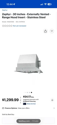 Zephyr - 30 pulgadas - Ventilación externa - Inserto de campana extractora - Acero inoxidable Foto 1 de 4