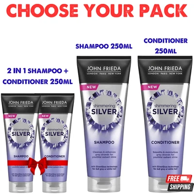 John Frieda Shimmering Silver Shampoo & Conditioner 250ml for Grey White Hair UK - Image 1 of 4