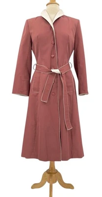 Gabardina Rain Shedder para mujer 7/8 rosa malva con cinturón minialistas años 70-80 de colección Foto 1 de 4