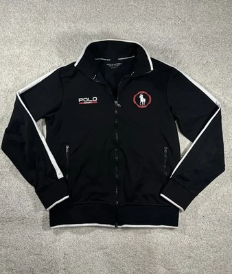 Polo Sport Ralph Lauren 男式小号性能田径夹克黑色白色拉链 — 第 1/4 张图片