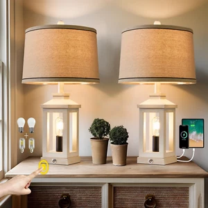 23.75" Retro Farmhouse USB C+A Ports Table Lamp Set of 2 with 3 Way Dimmable Tou - Picture 1 of 12