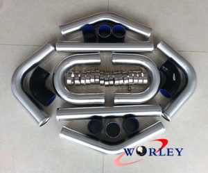 2.5" 64mm Aluminum Universal Intercooler Turbo Piping pipe Kit + BLK hose kits - Picture 1 of 4