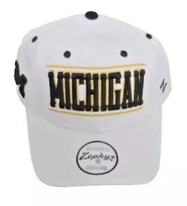 Michigan Wolverines White Structured Adjustable Hat By Zephyr - Picture 1 of 5