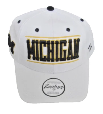 Michigan Wolverines White Structured Adjustable Hat By Zephyr - Image 1 of 4