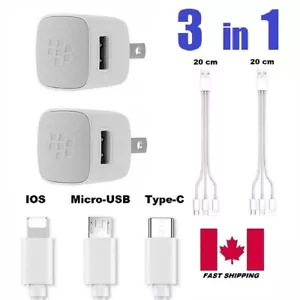WALL CHARGER TRAVEL POWER ADAPTER USB CABLE WIRE for iPhone, Samsung , 2pcs - Picture 1 of 8