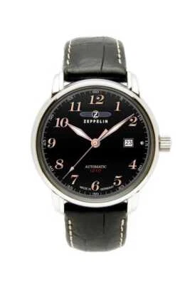 Zeppelin 7656-2 LZ127 Graf Zeppelin Automatikuhr Schwarz Lederband 40 mm - Bild 1 von 3