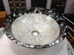 White Marble Decorative SinkSemi Precious Stone Overlay Work Vessel for Kitchen - Picture 1 of 4