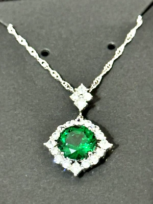 Gold Coast Necklace Green Emerald CZ Clear Color Glass Platinum Plated - Image 1 of 4