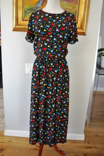 Maxi abito LOVE MOSCHINO nero con stampa floreale con tasche taglia 8 US