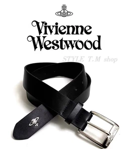 Vivienne Westwood Cowhide Belt Black Leather Orb Logo Silver Buckle Unisex - Picture 1 of 6