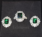 Simulated Emerald & Diamond Earring & Ring Jewelry Set Ring is size 9 and S925