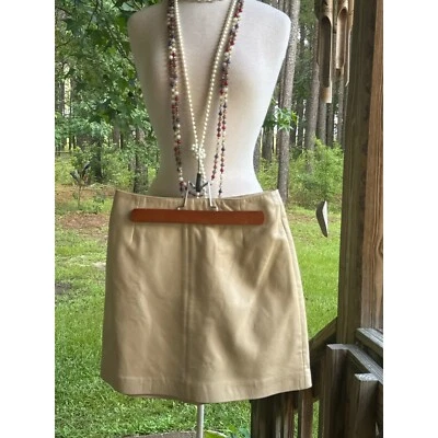 Hugo Buscati Leather Mini Skirt Beige Career Wear Classic Size 8 - Image 1 of 3