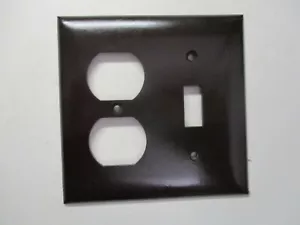 Slater Sta-Kleen USA '60 Smooth Brown Bakelite 2-Gang Combo Wall Cover Plate MCM - Picture 1 of 4