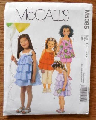 NEW/UNCUT McCall's Pattern M 5085 Girls' sz 4-6 Dress*Top*Shorts*Capri Pants - Image 1 of 2