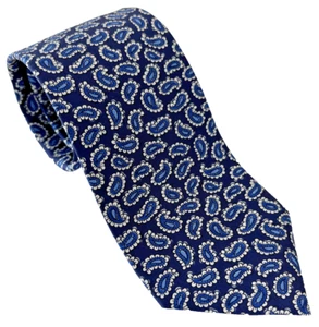 Cravatta Brooks Brothers seta motivo paisley blu stampa twill recente 58,5x3,25 - Foto 1 di 6