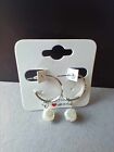 Silver  Faux Pearl  Droplet Hoop  Earings New Free Pouch Bplsb1/3