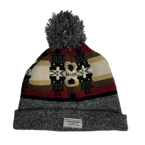 Crooks And Castles Beanie Cream Tan Geometric Fold Over Pom Pom - Picture 1 of 4