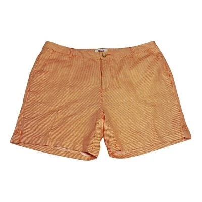 Le TIGRE Shorts Women 10 Orange White Striped Cuffed Linen Blend - Image 1 of 4