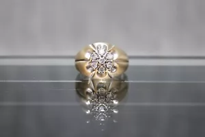 Men's Vintage 10K Two-Tone Brushed Gold 1/3 CTW 7-Diamond Flower Cluster Ring - Picture 1 of 9