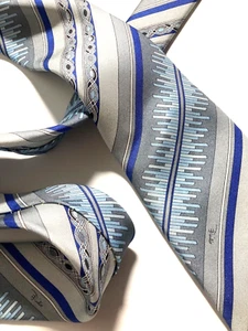 EMILIO PUCCI FIRENZE VINTAGE ARTISTIC STRIPES TIE LOOPS WAVES PASTEL ITALY BLUE - Picture 1 of 17