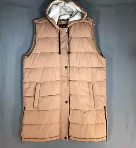 Nuage Womens Puffer Coat Front Zip Long Large Sleeveless Hooded Tawny Brown - Picture 1 of 12