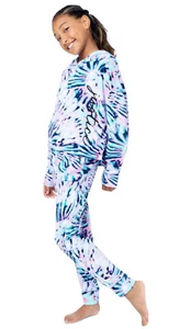 Justice Girls Pajamas Blue Tie Dye 2 Piece Set Hoodie Top Logo Pants Size 7/8 - Picture 1 of 11