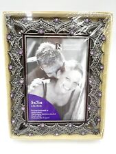 Decorative Silver Pewter W/ Purple Lavender Jewels Picture Frame 5x7 NEW