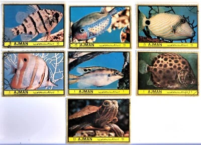 AJMAN 1972 United Arab Emirates Fish of Tropical Waters Set of 7 Stamps - XF/NH - Image 1 of 2