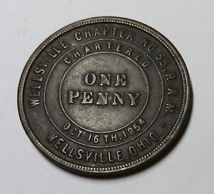 MASONIC PENNY FROM  WELLSVILLE OHIO CHARTERED 10-16-1854