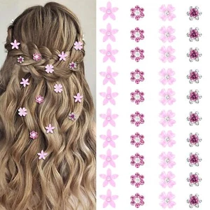 40 Pcs Mini Pink Flower Hair Clips Cute Rhinestone Hair Pins Small Decorative... - Picture 1 of 7