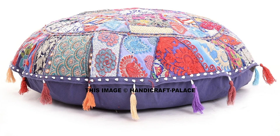 Almohada de piso azul 32" bohemia Khambadiya retazos cojín indio puf decoración  Foto 1 de 3