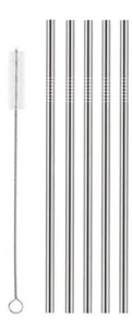 Cepillo de limpieza de acero inoxidable + 10 pajitas de acero inoxidable rectas - Imagen 1 de 3